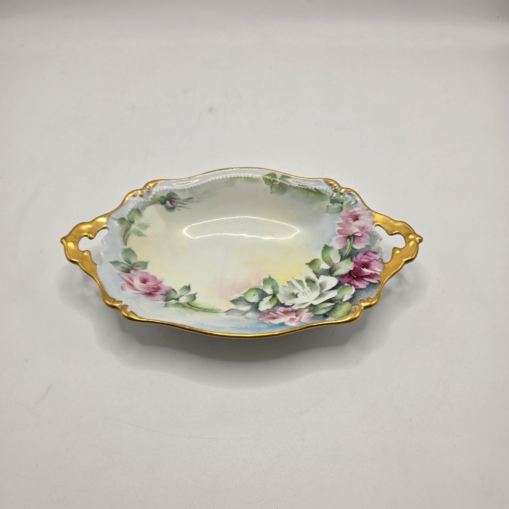 Vintage Floral Porcelain Dish Gold Gilt Vanity Tray Cottagecore‎ Shabby Chic